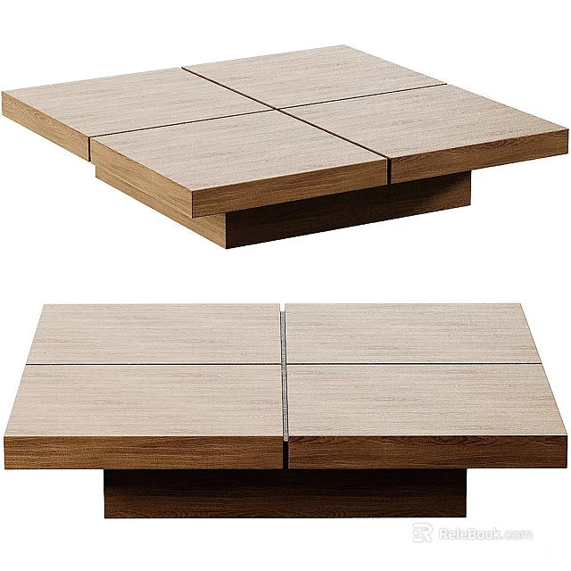 Natural Wood Coffee Table With Square Panel Design For Living Room Decor 3d model 