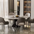 Elegant Modern Dining Room Interior With Round Marble Table And Comfortable Chairs 3d model