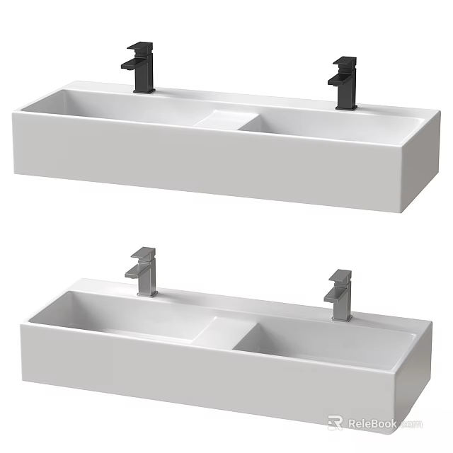 Modern White Double Basin Bathroom Sink Design With Stylish Faucets 3d model 