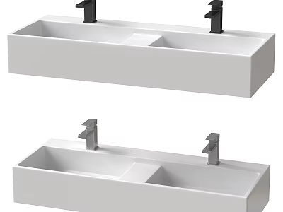 Modern White Double Basin Bathroom Sink Design With Stylish Faucets 3d model