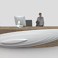 Modern Reception Desk With Unique Wave Design Wooden White Surface And Computer Monitor