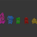 Colorful Toy Vehicles Various Types Including Crane Truck And Delivery Van On Dark Reflective Surface