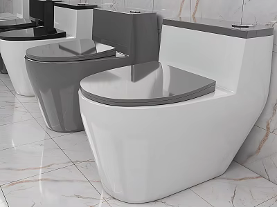 Multiple Modern Toilets in White and Gray on Marble Floor Bathroom 3d model
