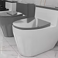 Multiple Modern Toilets in White and Gray on Marble Floor Bathroom