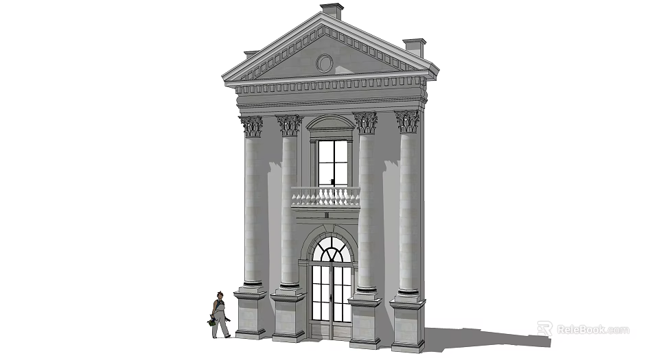 Classical Stone Entrance Gate With Symmetrical Columns Arched Doorway And Pediment 3d model 