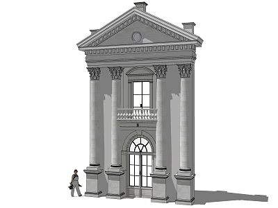 Classical Stone Entrance Gate With Symmetrical Columns Arched Doorway And Pediment 3d model