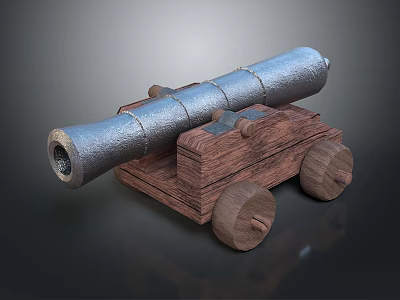 Antique Weapon Cannon With Metal Barrel Wooden Carriage And Wooden Wheels 3d model