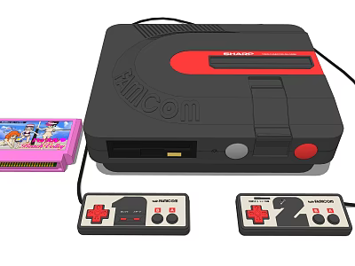 Classic Retro Entertainment Game Console Featuring Pink Game Cartridge And Two Controllers 3d model