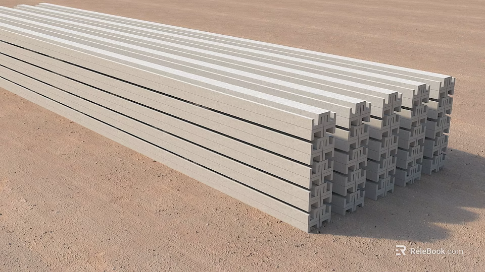 Construction Site Stacked Precast Concrete Beams As Essential Building Materials For Project 3d model