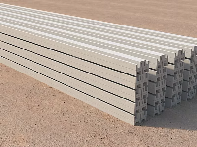 Construction Site Stacked Precast Concrete Beams As Essential Building Materials For Project 3d model