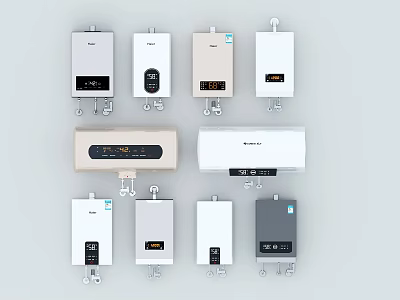 Modern Kitchen Appliances With Multiple Water Heaters In Various Styles And Colors 3d model