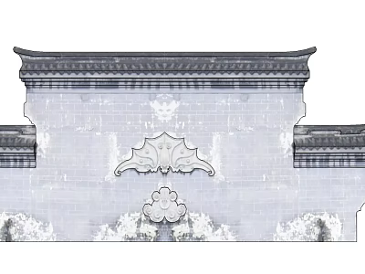Traditional Chinese Building Facade With Gray Bricks Carved Ornaments And Eaves Design 3d model