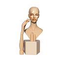 Mannequin Head Shoulder Display With Hand And Cosmetic Bottles On Square Base