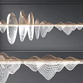 Modern Elegant Wave Shaped Chandelier with Metallic Gold and White Lines for Interior Decor