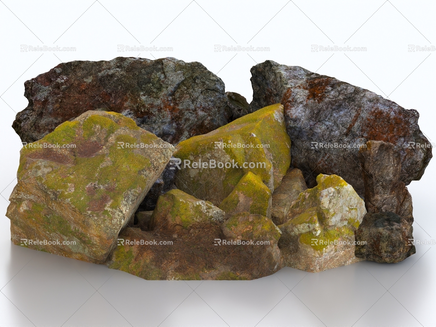 Stone boulder moss stone moss moss rock terrain rockery model