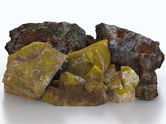 Stone boulder moss stone moss rock terrain rockery 3d model