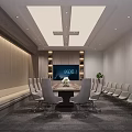 Modern Conference Room Interior With Long Table Ergonomic Chairs Ceiling Lights And Indoor Plants