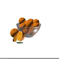 Fresh Ripe Oranges in Transparent Glass Bowl with Whole Sliced Pieces and Green Leaf