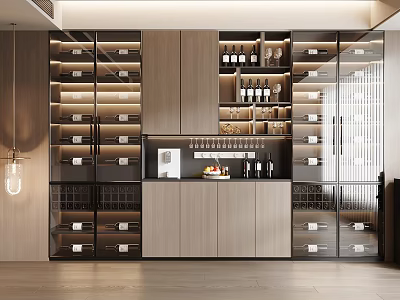 Modern Luxury Wine Cabinet With Wooden Frame Glass Doors LED Lighting And Wine 3d model