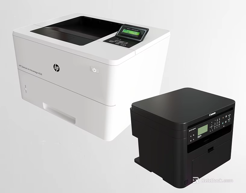Efficient Office Appliances White and Black Printers with Digital Display Screens 3d model 