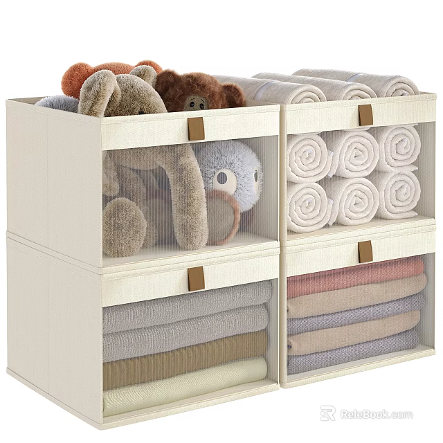 Multi Layer Fabric Storage Baskets with Stuffed Toys Rolled Towels and Folded Clothes Home Organizer 3d model 