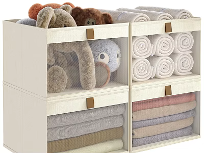 Multi Layer Fabric Storage Baskets with Stuffed Toys Rolled Towels and Folded Clothes Home Organizer 3d model