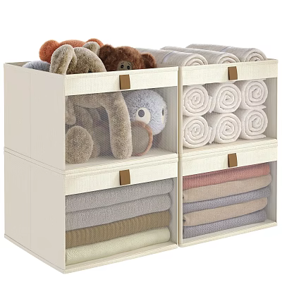 Multi Layer Fabric Storage Baskets with Stuffed Toys Rolled Towels and Folded Clothes Home Organizer 3d model