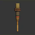 Ancient Decorative Weapon Featuring Brass Top Wooden Handle And Red Ring Accents
