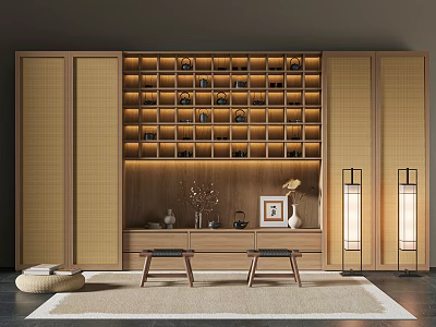 New Chinese Tea Cabinet Japanese Tea Cabinet Japanese Tea Cabinet Tea Set 3d model