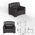 Modern Black Leather Sofa and Wooden Coffee Table Set for Living Room Furniture