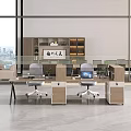 Modern Office Desk With Two Chairs Side Cabinets And City View In Bright Space
