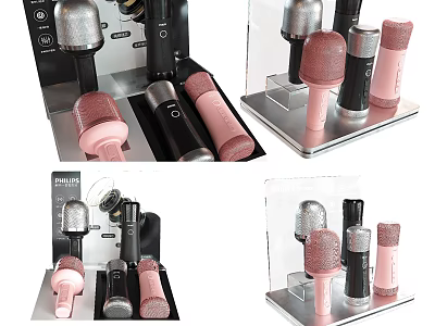 Stylish Headphones And Speakers In Pink Black Silver With Display Stand 3d model