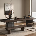 New Chinese Style Log Style Tea Table and Chair Tea Table Screen Partition Bench 3d model