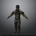 Worn Biological Sci Fi Character In Patched Spacesuit With Helmet And Armor