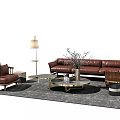 Modern Living Room Brown Leather Sofa Coffee Table Set With Floor Lamp Armchair And Rug