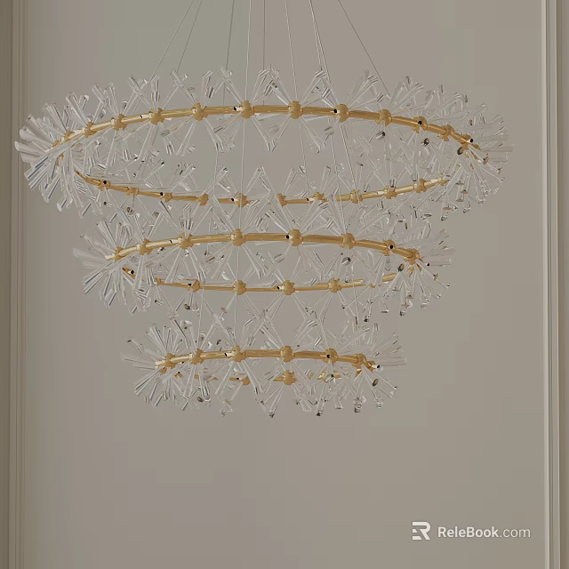 Elegant Multi Tiered Chandelier With Gold Frame And Transparent Crystal Details 3d model 