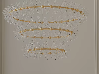 Elegant Multi Tiered Chandelier With Gold Frame And Transparent Crystal Details 3d model