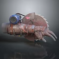 Vintage Industrial Style Mechanical Arm Utility Tool With Saw Blade Fan And Leather Wrapping
