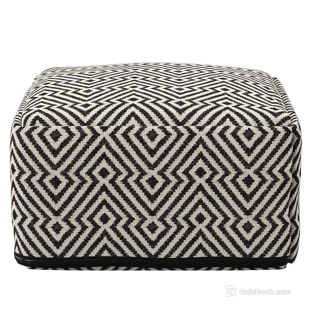 Modern Upholstered Ottoman With Black And White Geometric Diamond Pattern Design 3d model