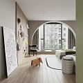 Kids Room with Rocket Moon Wall Decor Twin Beds and Playful Elements
