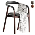 Modern Solid Wood Dining Chair With Black Leather Padded Seat And Stylish Patterned Fabric
