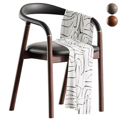 Modern Solid Wood Dining Chair With Black Leather Padded Seat And Stylish Patterned Fabric 3d model