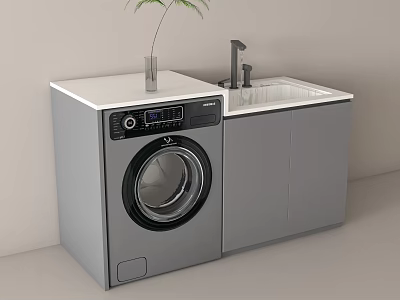 Modern Laundry Room Interior Design With Washing Machine Sink Countertop And Cabinets 3d model