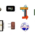Assorted Decorative Ornament Set With Various Design Elements Like Signs Badges And Home Decor Pieces