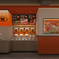 Modern Hotpot Restaurant Interior With Orange Gray Counter Menu Display And Colorful Wall Art