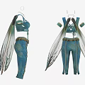 Elven Fairy Character Costume With Transparent Wings And Blue Embroidered Outfit