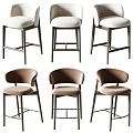 Six Stylish White And Brown Upholstered Bar Stools With Backrest Modern Design