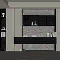 Modern Bookcase Design With Built-in Lighting Shelves Decorative Items And Marble Backdrop 3d model