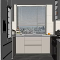 Modern Kitchen Interior With White Cabinets Window City View Sink And Appliances