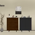 Poliform Entryway Cabinet and Side Cabinet in Brown Dark Gray with Decorative Vase and Branches